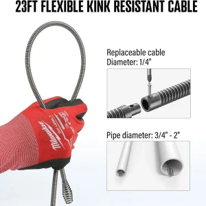 POPULO 20V Cordless Electric Drain Auger-Efficient 25Ft Auto-Feed Drain Snake with Replaceable Cable,2.0Ah Battery,Charger,Storage Bag & Gloves for Kitchen,Bathroom,Shower Pipes (3/4"-2")"
