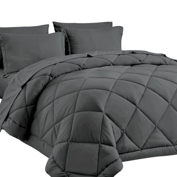CozyLux Queen Bed in A Bag 7-Pieces Comforter Sets with Comforter and Sheets Dark Grey All Season Bedding Sets with Comforter, Pillow Shams, Flat