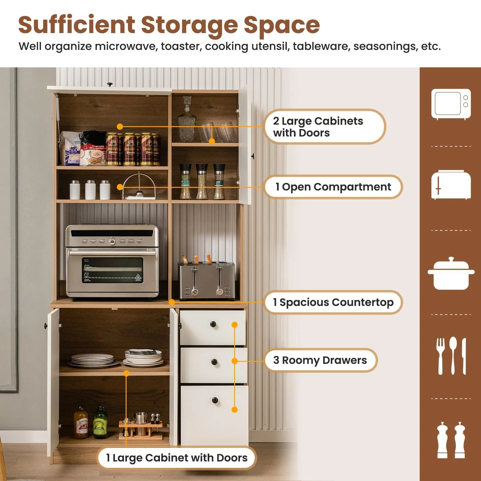 Giantex Microwave Stand Cabinet, Freestanding Kitchen Storage Pantry, Natural