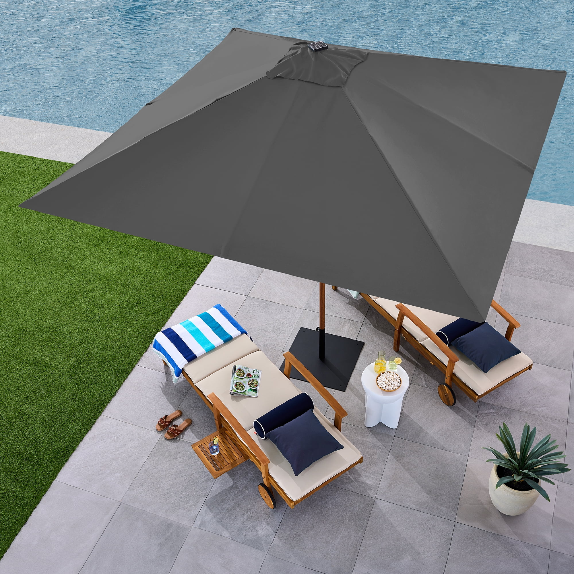 Best Choice Products 9ft Deep Square Solar LED Lighted Patio Umbrella w/ Woodgrain Pattern, UV-Resistant - Black