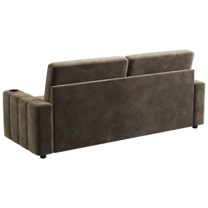 87-Large Loveseat Sofa, 3 Seater Couch with Storage, Velvet Fabric Deep Seat Sofa with Pillow& Cup Holders, Modern Comfy Sofa with USB& Type-C Ports, Home Sofa Couch for Living Room Bedroom
