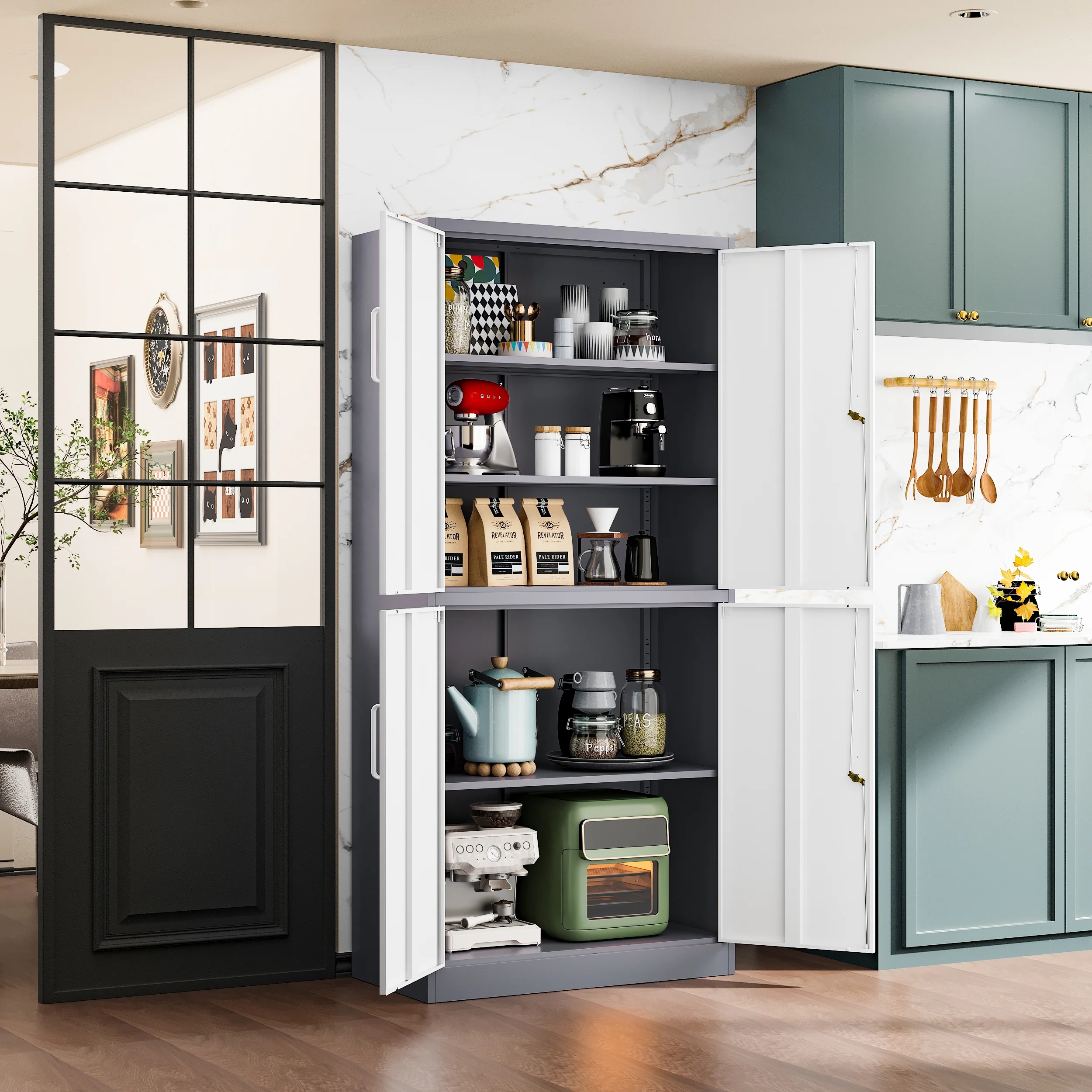 Fesbos Metal Storage Cabinet with 4 Doors and 3 Adjustable Shelves,71" Lockable Garage Tall Steel Lockers,for Home Office,Living Room,Pantry,Gym,Commercial Utility Storage