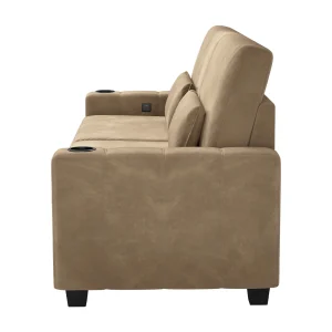 87-Large Loveseat Sofa, 3 Seater Couch with Storage, Velvet Fabric Deep Seat Sofa with Pillow& Cup Holders, Modern Comfy Sofa with USB& Type-C Ports, Home Sofa Couch for Living Room Bedroom