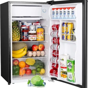 Upstreman 3.2 Cu.Ft Mini Fridge with Freezer, Single Door Mini Fridge, Dorm Fridge, Adjustable Thermostat, Mini Refrigerator for Bedroom, Office, Dorm, Black-BR321