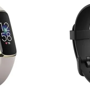 Fitness and Wellness-Tracker with Stress Management, Sleep-Tracking and 24/7 Heart Rate, One Size S L Bands Included, Lunar White/Soft Gold Stainless Steel, 1 Count