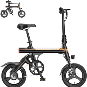 Jasion EB3 Electric Bike Adults 21mph, 500W Peak Motor, 270Wh Battery, Rear Suspension, 3 Levels Assist, 14′′ Folding Ebike for Adults and Teens, Complies to UL2849