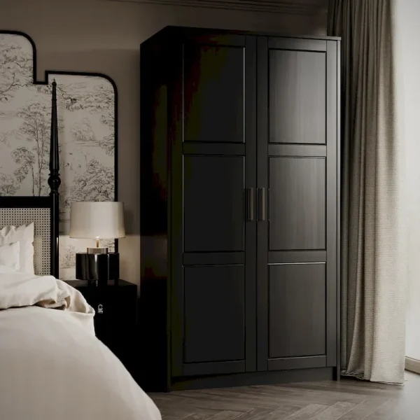 Palace Imports 100% Solid Wood 2-Door Urban Wardrobe Armoire with Solid and Mirrored Doors