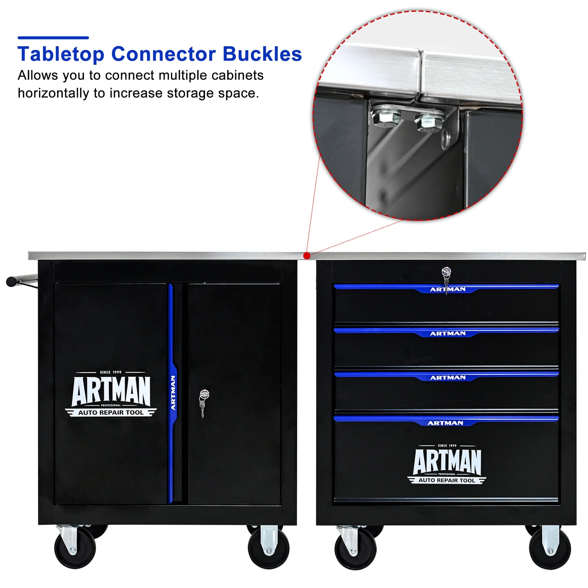 Aukfa Composable 25.9 in Tool Chest with 7 Drawers&7 Plastic Storage Box for Workshop Garage, Black