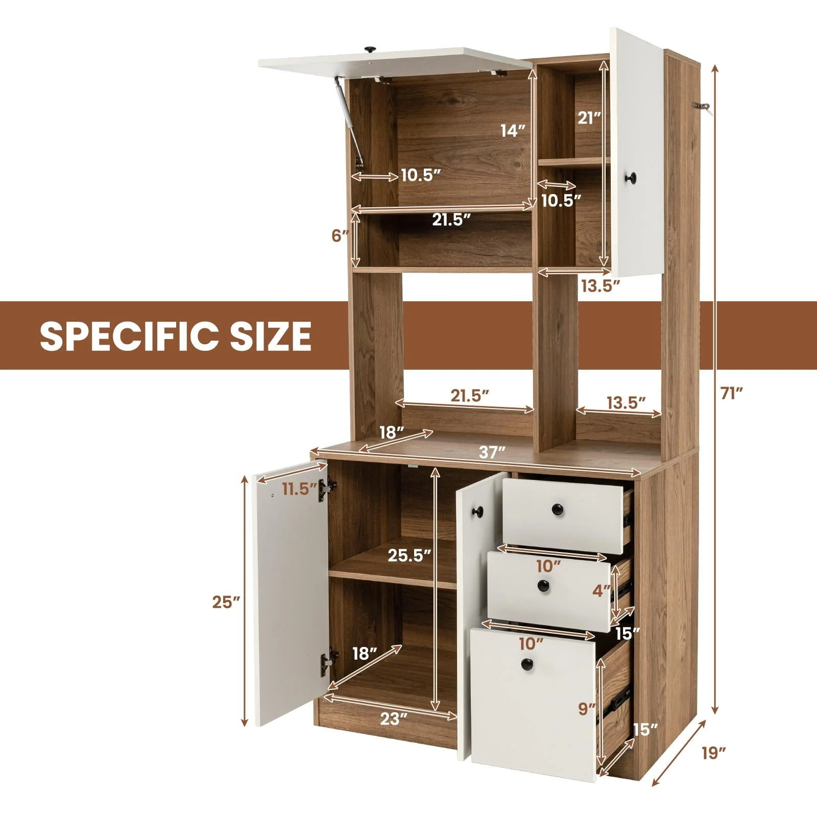 Giantex Microwave Stand Cabinet, Freestanding Kitchen Storage Pantry, Natural