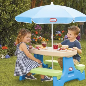Little Tikes Easy Store Kids Durable Picnic Table with Umbrella, Indoor Outdoor, Ages 2+