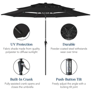 Best Choice Products 10ft 3-Tier Patio Umbrella, Market Sun Shade w/ Tilt Adjustment, Easy Crank - Red