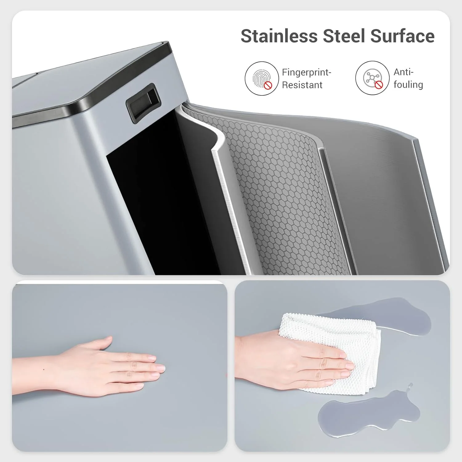 Arlopu 60 L/16 gal Dual Trash Can, Stainless Steel Garbage Can for Kitchen, Recycle Bin with Lid