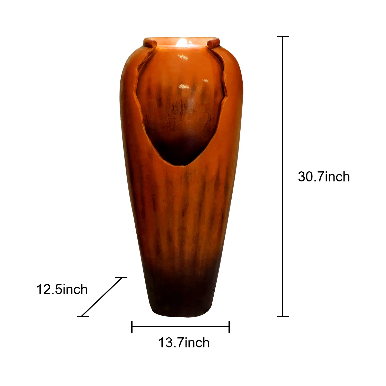 ourrco 30.7"H Concrete Vase Water Fountain, Modern Cascading Waterfall Feature with LED Lighting and Pump, Perfect for Indoor or Outdoor Home and Garden Decor, Red
