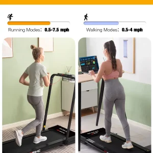 FYC 3.5HP Under Desk Treadmill 300LBS Weight Capacity 2-in-1 Foldable Design Remote Control & LED Display Compact Electric Walking and Running Machine for Walking Running Jogging (Black)