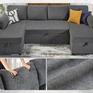 VanAcc Sofa Bed, Sleeper Sofa with Storage Chaise 2 in 1 Pull Out Couch Living Room