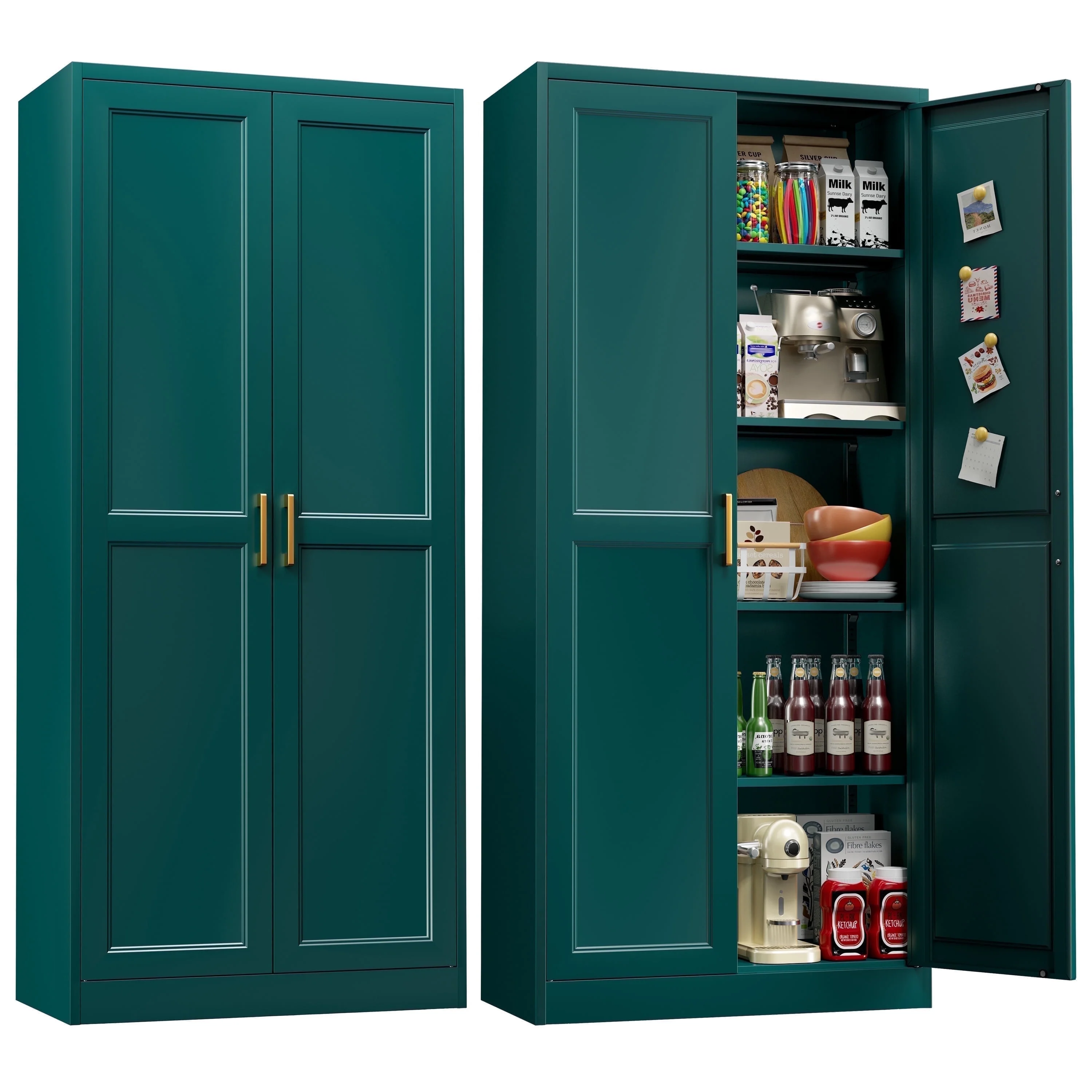 Polup White 75" H Modern Kitchen Storage Cabinet with Doors and Adjustable Shelves