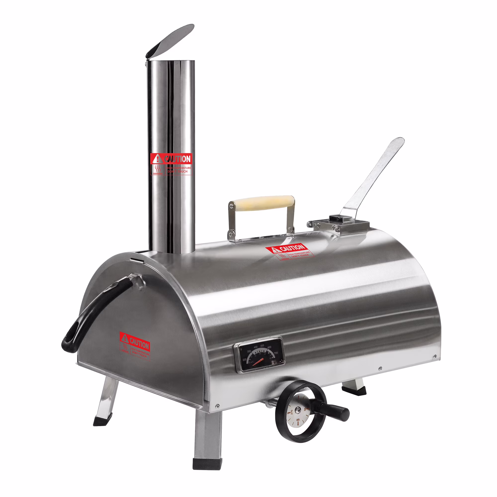 BBQ Utensils Silver Pizza Oven Outdoor 12" Semi-Automatic Rotatable Pizza Ovens Portable Stainless Steel Wood Fired Pizza Oven Pizza Maker with Built-in Thermometer Pizza Cutter Carry Bag,Outdoor Gri