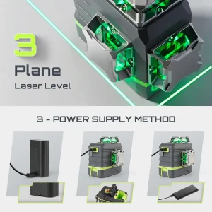 Laser Level 3x360- LASGOO with Remote Control, 2 Rechargeable Batteries, 100FT Range, 360- Magnetic Rotating Stand, IP54, 3Ds