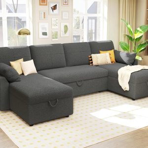 VanAcc Sofa Bed, Sleeper Sofa with Storage Chaise 2 in 1 Pull Out Couch Living Room
