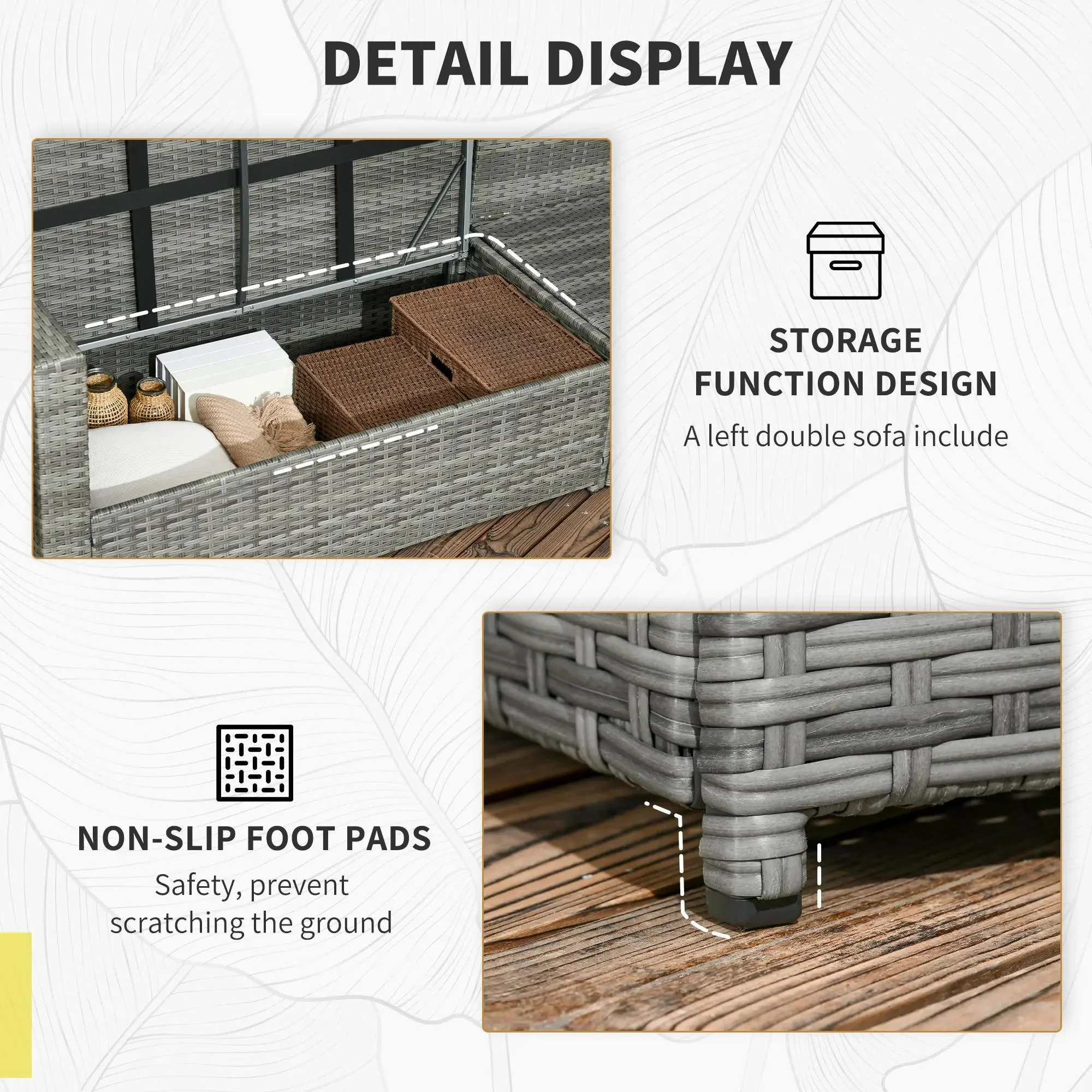 Resenkos Wicker Outdoor Patio Furniture Set, L-Shaped 7 Pieces Outdoor Dining Sectional Sofa, Gray