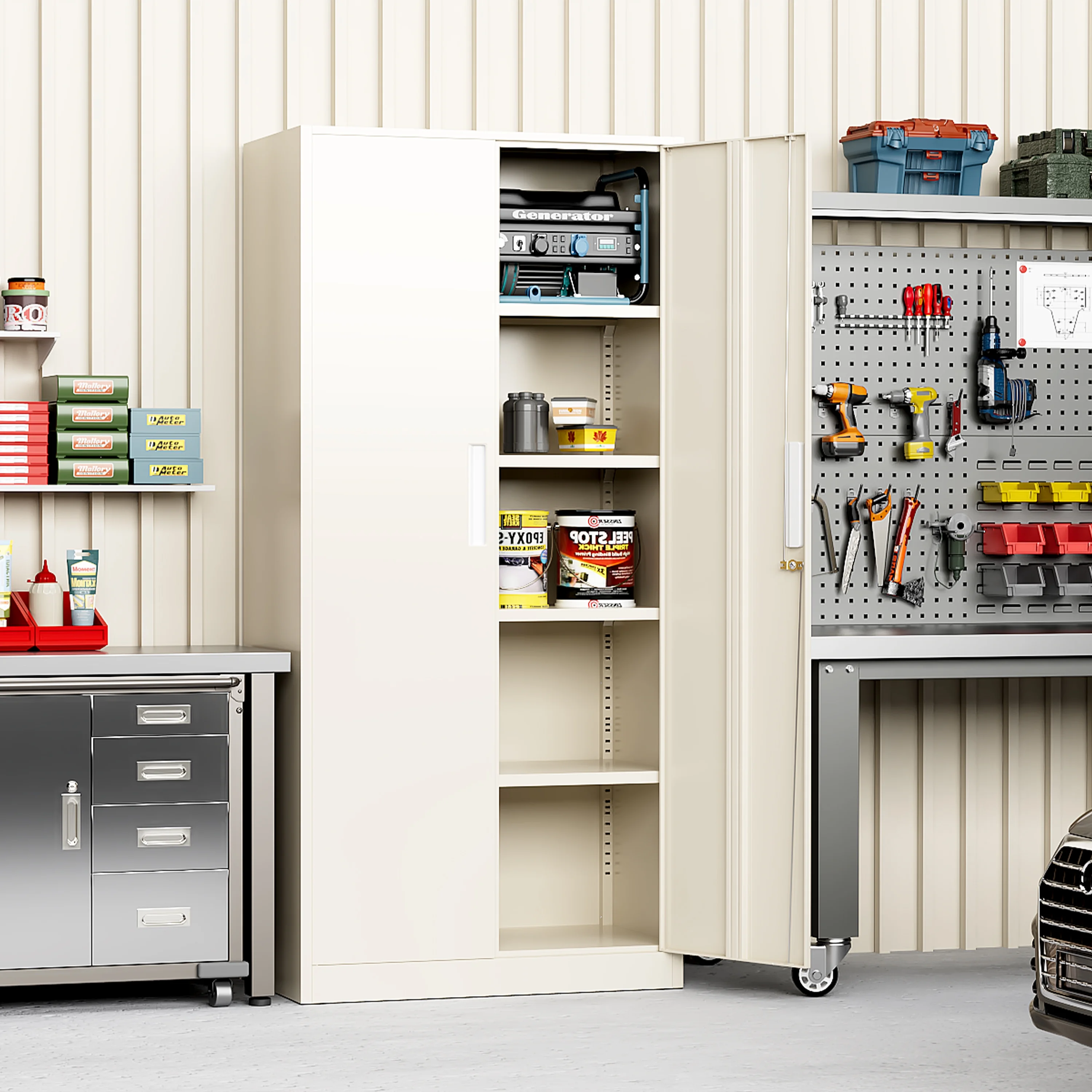 SUNCROWN 71 In Metal Storage Garage Cabinets with Locking Doors and Adjustable Shelves, Steel Storage Cabinet for Garage, Office, Classroom, Assemble Required(Black)