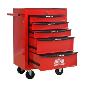 Tool Cabinets 4 Drawers Multifunctional Tool Cart with Wheels,Metal Rolling Tool Cart Storage for Garage Workshop Warehouse Repair Shop--With Stainless Steel Roof- Red&Black,Garage Tool Cabinets