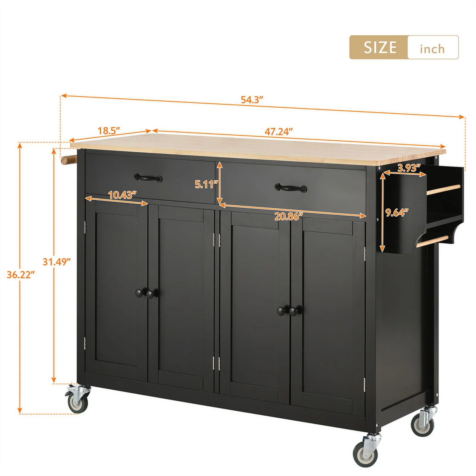 Kitchen Storage Islands&Carts with Solid Wood Top and Locking Wheels, Kitchen Island Cart with 4 Door Cabinet and Two Drawers, Kitchen Cabinets for Kitchen and Dining Room, Green