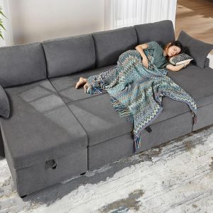 VanAcc Sofa Bed, Sleeper Sofa with Storage Chaise 2 in 1 Pull Out Couch Living Room