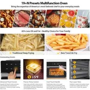 Beelicious? 32QT Extra Large Air Fryer Toaster Ovens Pro, with Rotisserie and Dehydrator, Smart Digital Toaster Oven Air Fryer Combo, Digital Countertop Convection Oven, 6 Accessories, 1800w, Black