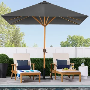 Best Choice Products 9ft Deep Square Solar LED Lighted Patio Umbrella w/ Woodgrain Pattern, UV-Resistant - Black