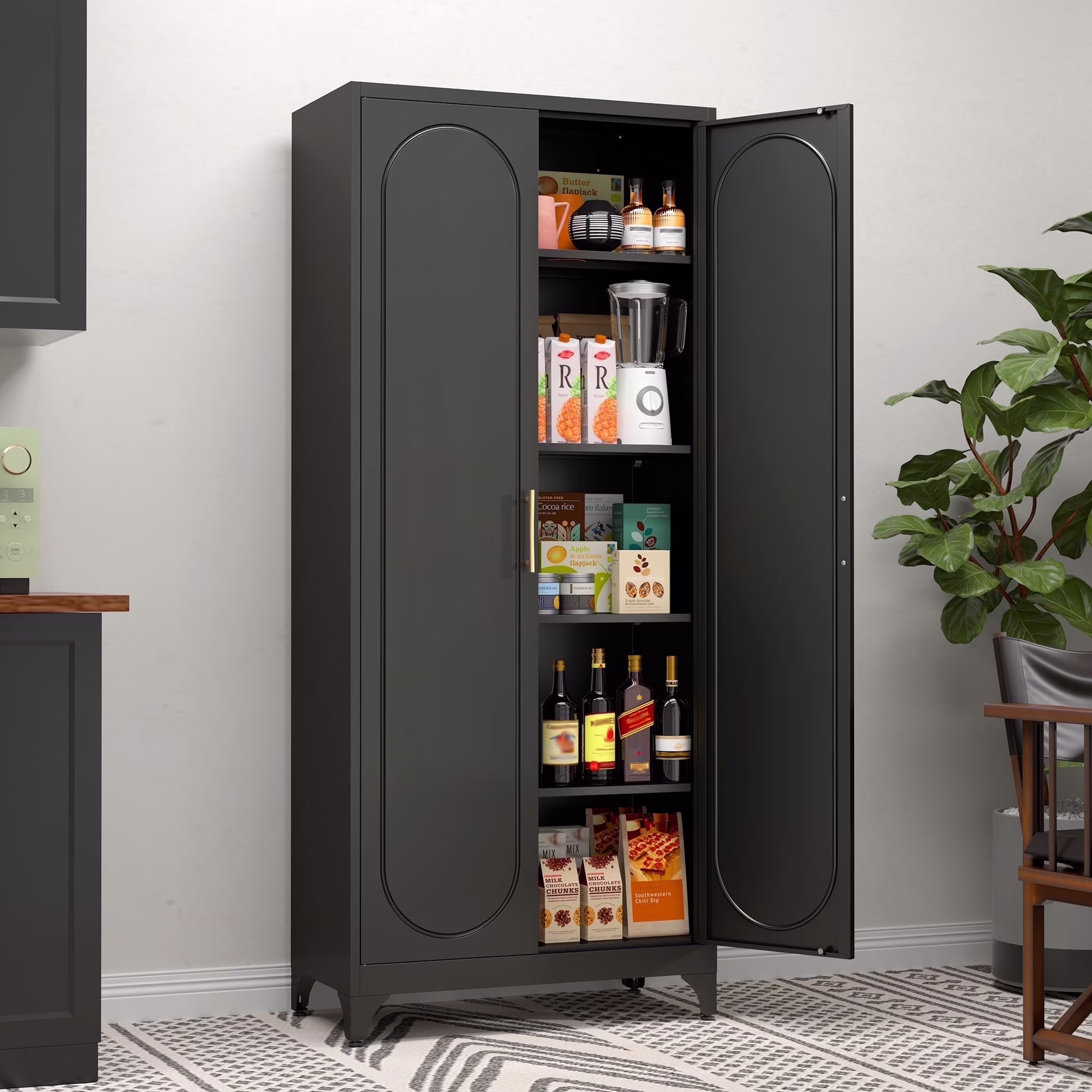 Polup White 75" H Modern Kitchen Storage Cabinet with Doors and Adjustable Shelves