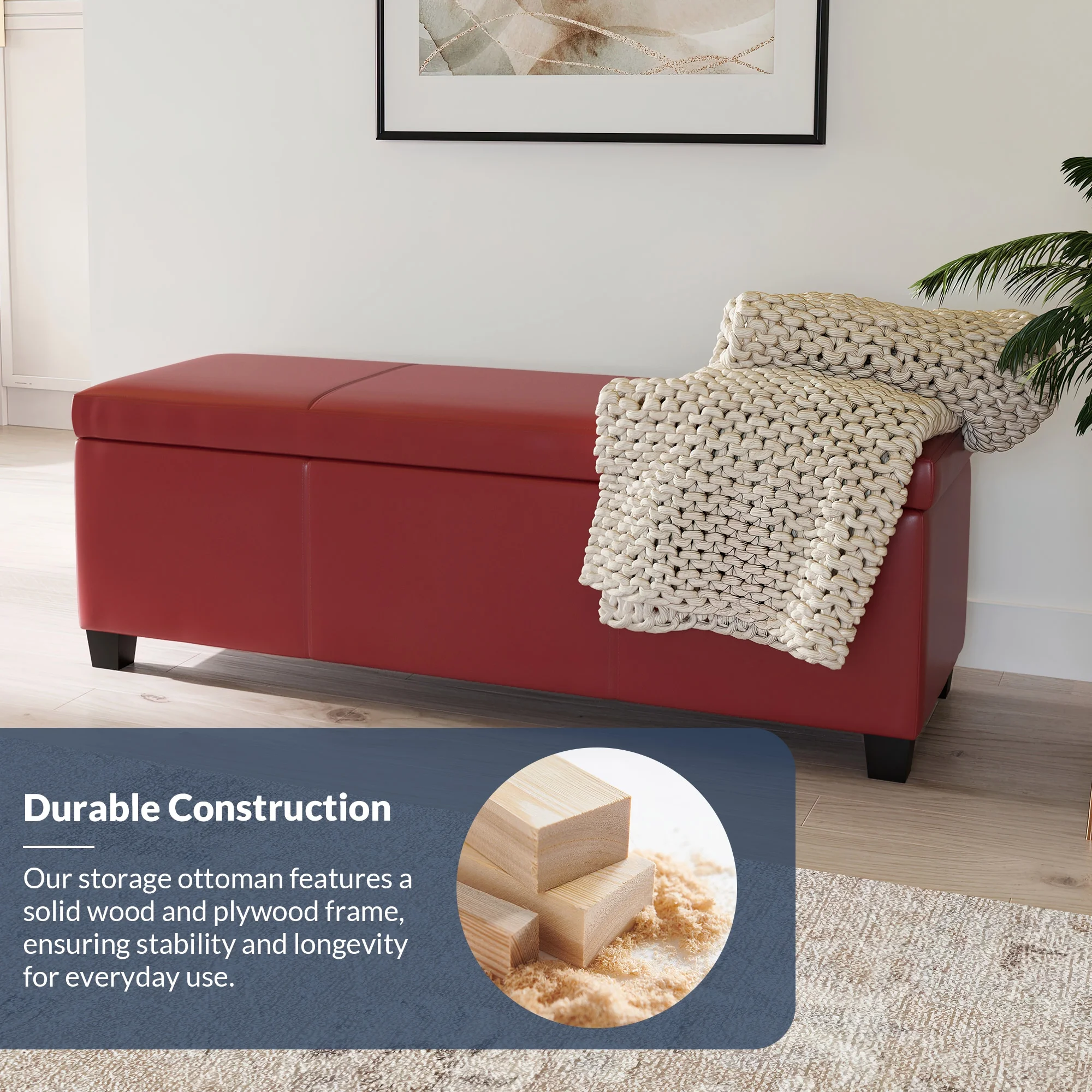 BELLEZE Storage Ottoman Bench Footstool - Amherst (Beige)