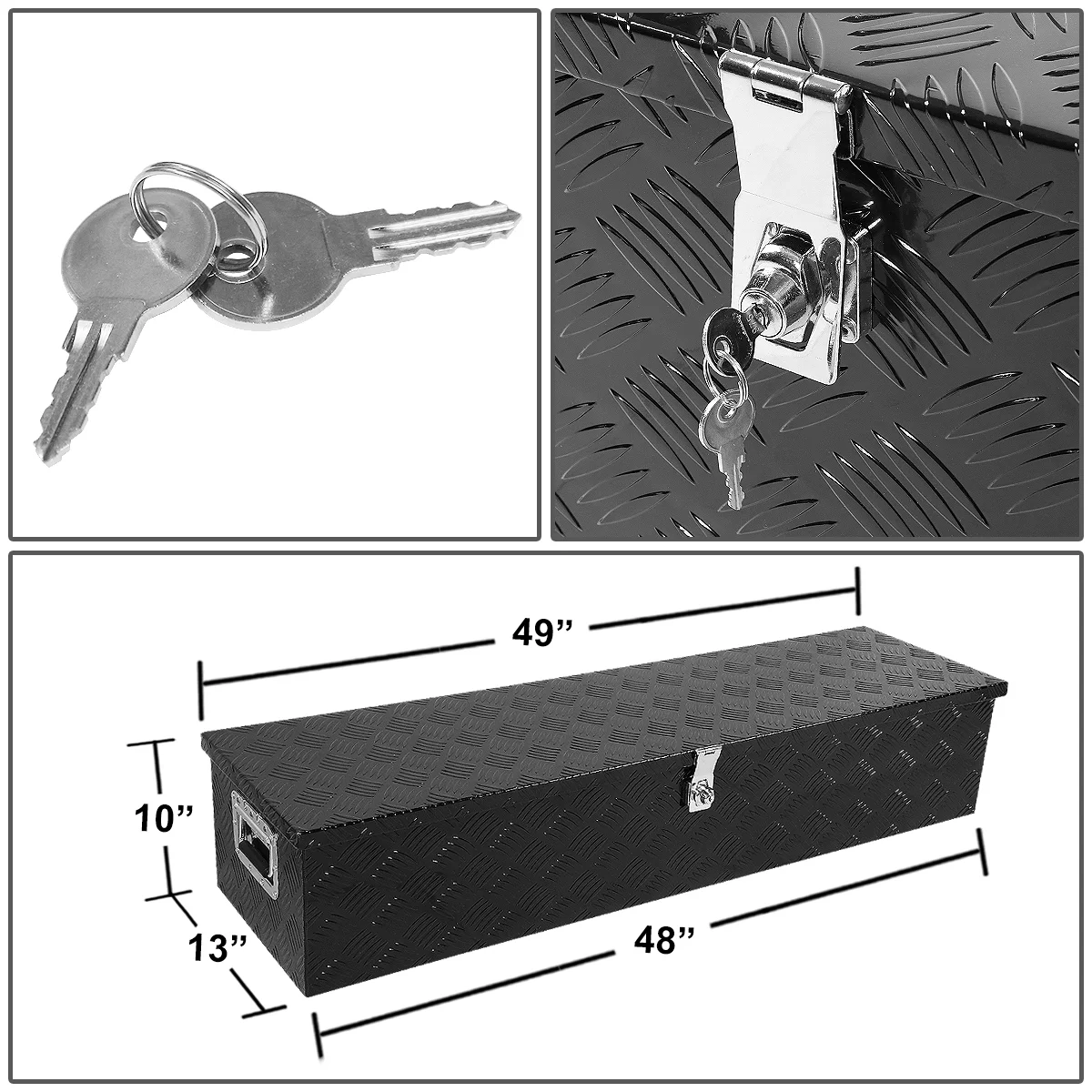 DNA Motoring 49"x13"x10" Aluminum Pickup Truck Bed Trailer Storage Tool Box w/Key Lock (Black)