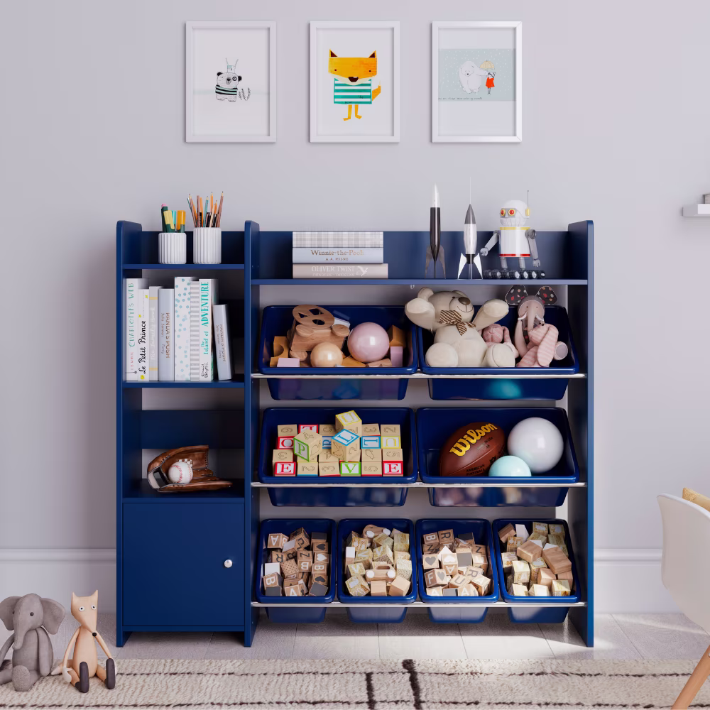 Sturdis Kids Toy Storage Organizer With Bookshelf and White Bins