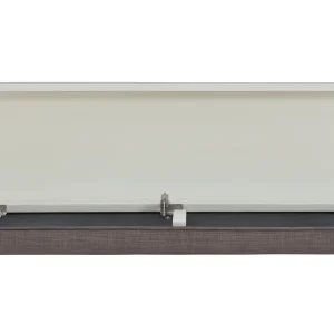 Kesten Farmhouse Dining Bench with Storage, Vanilla White Base with Rustic Taupe Fabric