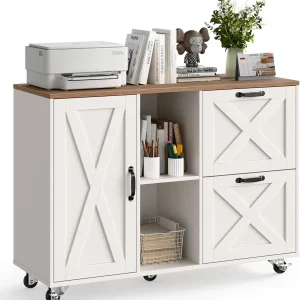 Vabches 2 Drawer Lateral File Cabinet,Mobile Wood office Cabinet for Home Office,Printer Stand with Open Storage Shelves.
