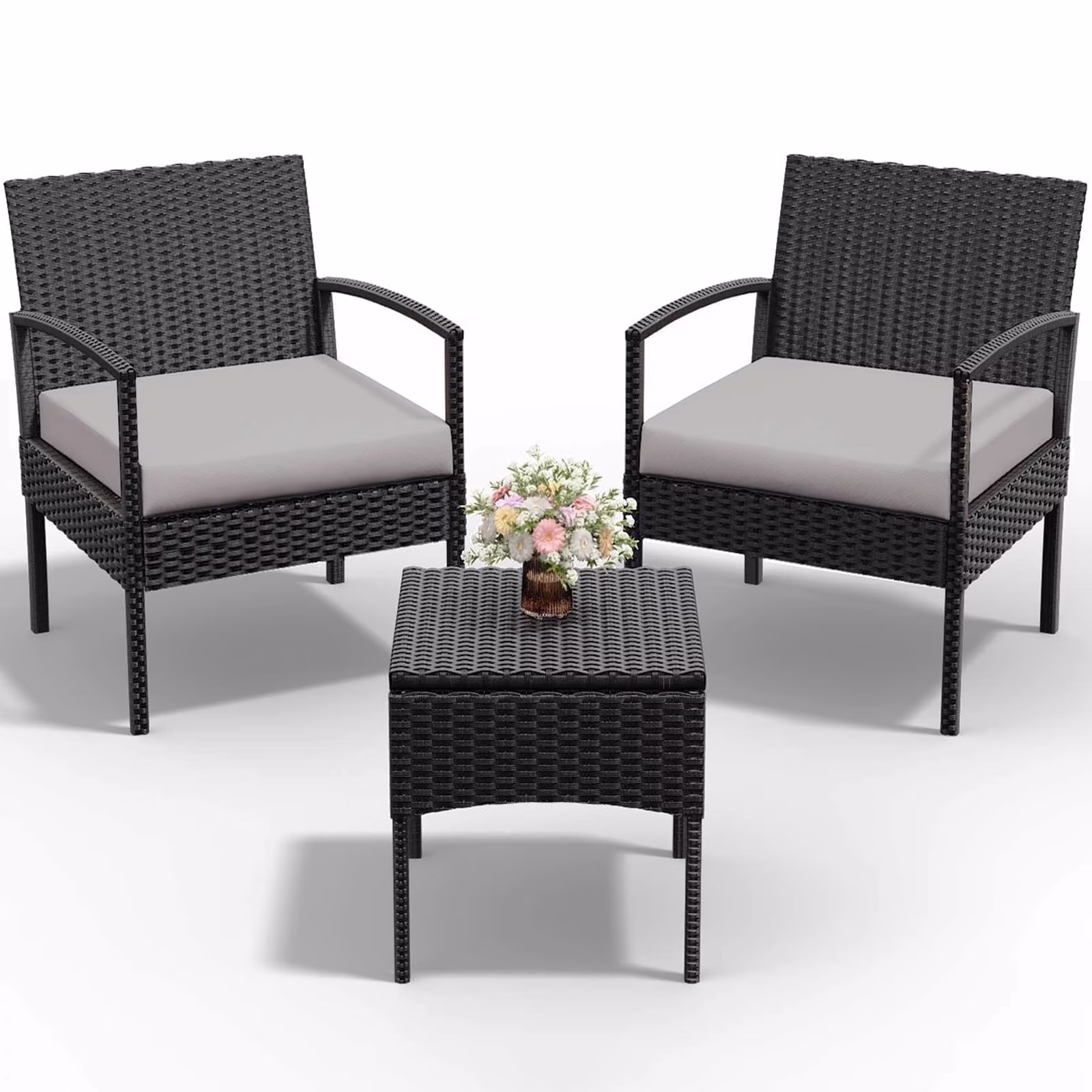 Tappio Outdoor Furniture 3 Piece Patio Bistro Furniture Set, Rattan Conversation Chairs Set with Side Table and Cushions, Patio Furniture Sets for Balcony Garden Porch, Red