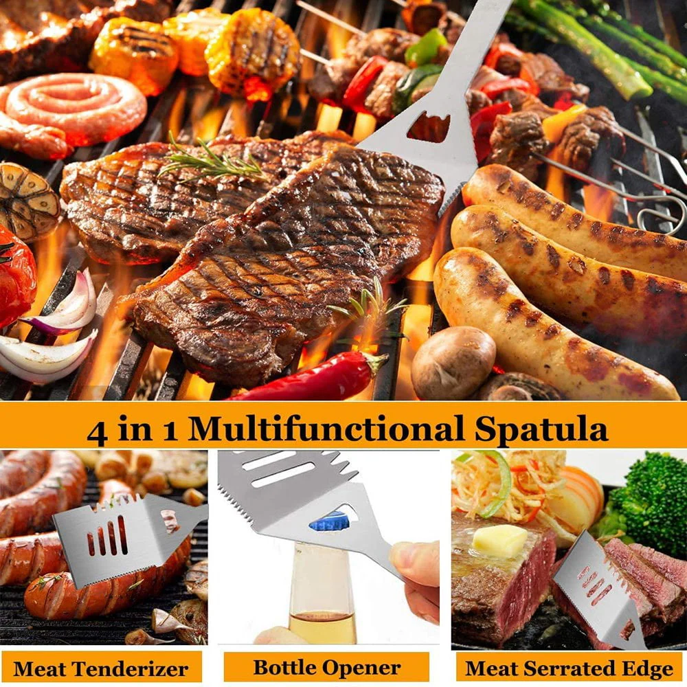 41Pcs Stainless Steel Grill Tools, BBQ Grill Utensils Set for Camping/Backyard, Grilling Accessories with Barbecue Mats, Aluminum Case, Thermometer for Men Women