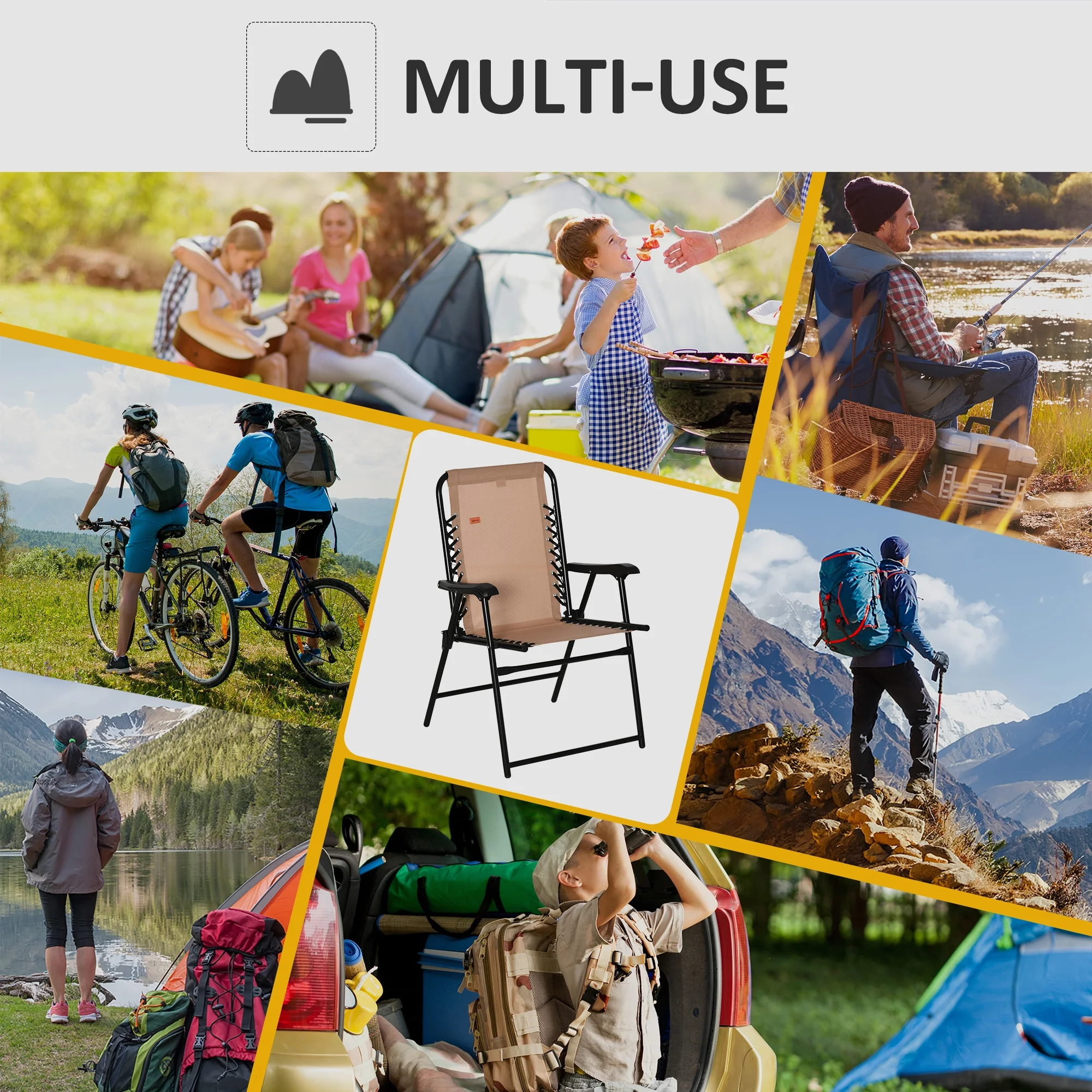 Outdoor Patio Folding Chair Portable Chair for Camping Lawn with Armrest Grey/Beige