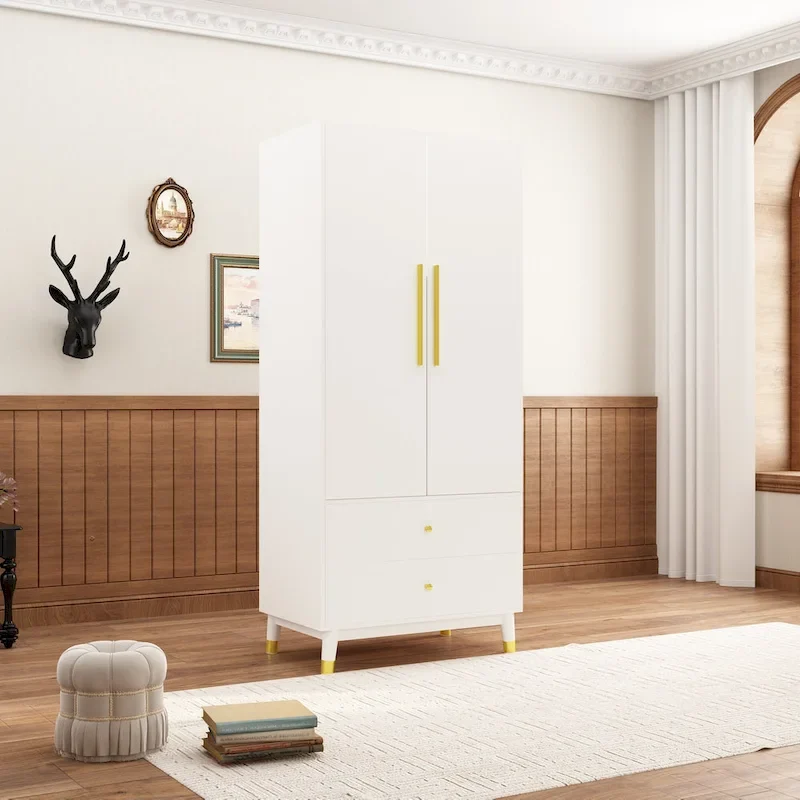 Wardrobe Closet Armoire with 2 Doors Wooden Clothes Storage Cabinet