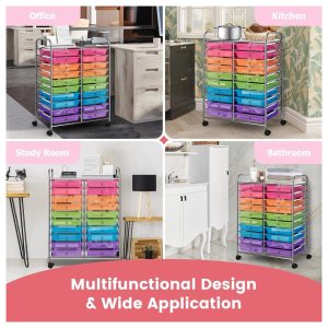 20 Drawers Storage Cart w/Rolling Wheels, Semi-Transparent Mobile Rolling Drawer Cart for School Classroom Office Home Salon, Files Scrapbook Craft Organizer, Utility Cart on Wheels (Clear)