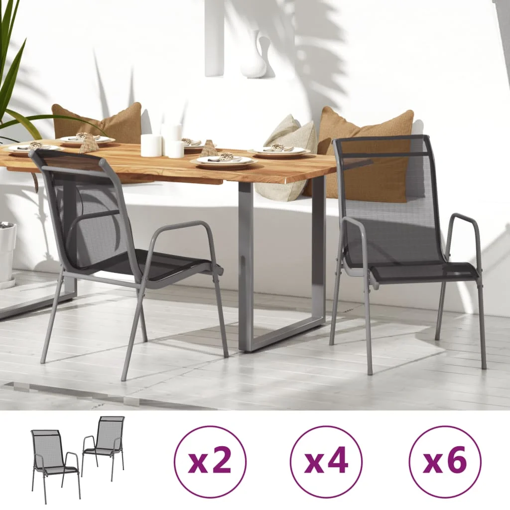 vidaXL Steel Outdoor Waterproof Patio Chairs, Black (Set of 2)