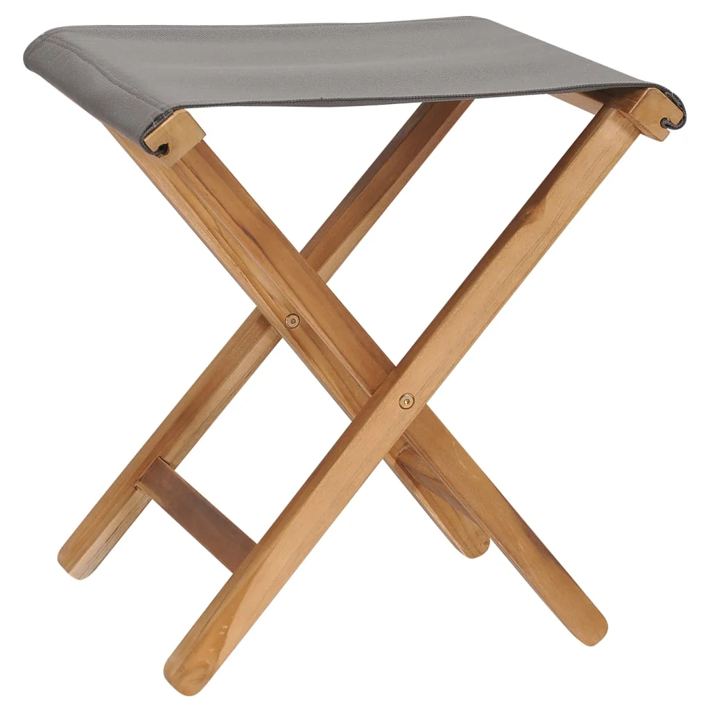 vidaXL Folding Chairs 2 Pcs Patio Stool for Camping Solid Wood Teak and Fabric