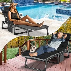 Slsy Folding Lounge Chair, 5-Position Adjustable Outdoor Reclining Chair, Folding Sleeping Bed Cot, Folding Chaise Lounge Chair for Pool Beach Patio Sunbathing