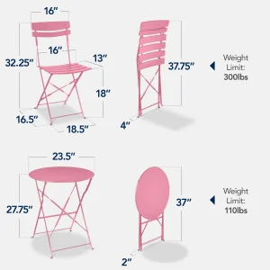 Best Choice Products 3-Piece Small Bistro Set, Folding Patio Furniture Set of 2 Chairs and Table - Black