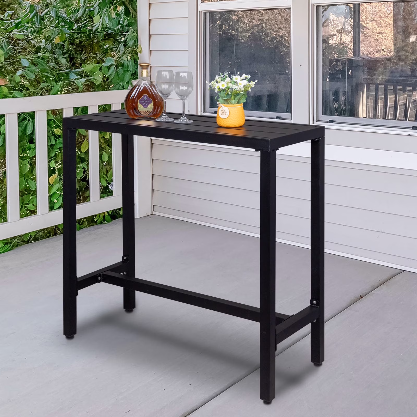 UBesGoo Outdoor Iron Bar Table, 40'' Rectangle Patio Counter Height Console Table, Metal Console Table for Grill, Black