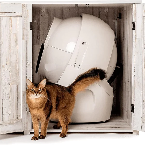 Litter-Robot Credenza with Litter Box Enclosure, Rustic White Plank Finish, 43.2” W x 28.1” D x 33.1” H, Stylish and Durable Hidden Cat Litter Box Furniture, Litter-Robot Not Included