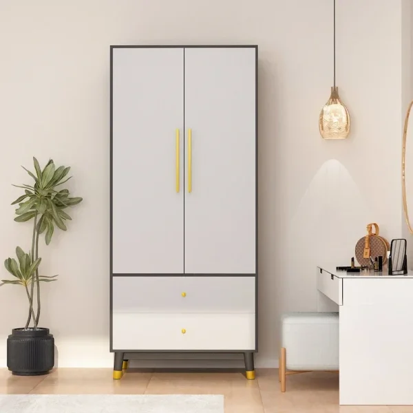 Wardrobe Closet Armoire with 2 Doors Wooden Clothes Storage Cabinet