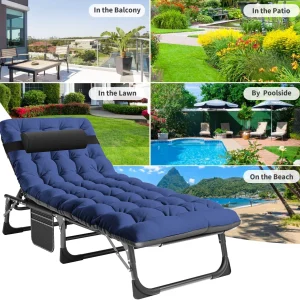 Slsy Folding Lounge Chair, 5-Position Adjustable Outdoor Reclining Chair, Folding Sleeping Bed Cot, Folding Chaise Lounge Chair for Pool Beach Patio Sunbathing