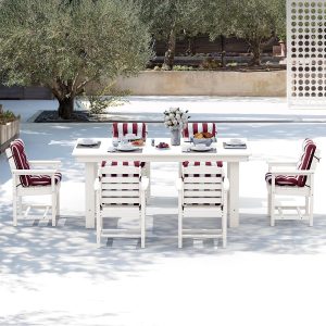 SERWALL 7-Piece Patio Table Set, Outdoor HDPE Dining Furniture with Umbrella Hole, All Weather Table and Chairs for Lawn, Garden, Poolside, Aruba